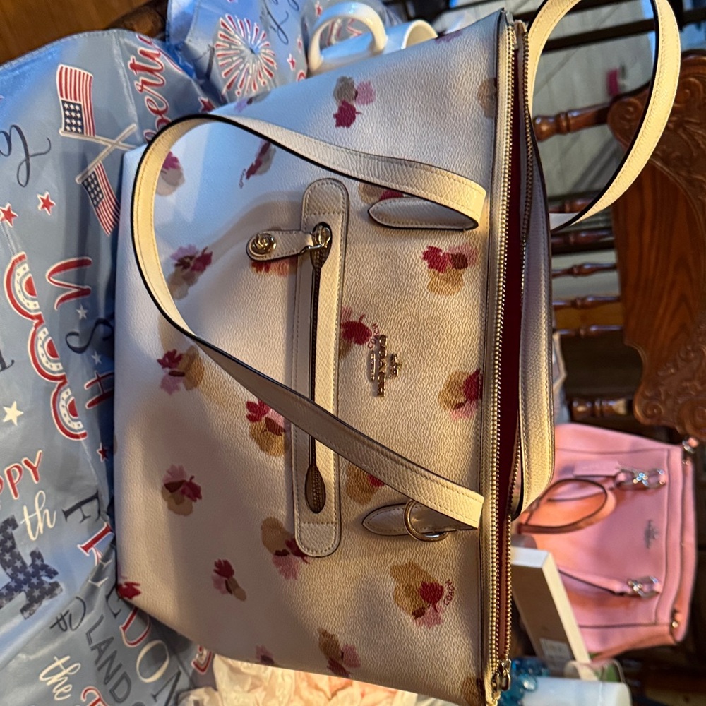 Coach Floral Cream Shoulder Bag